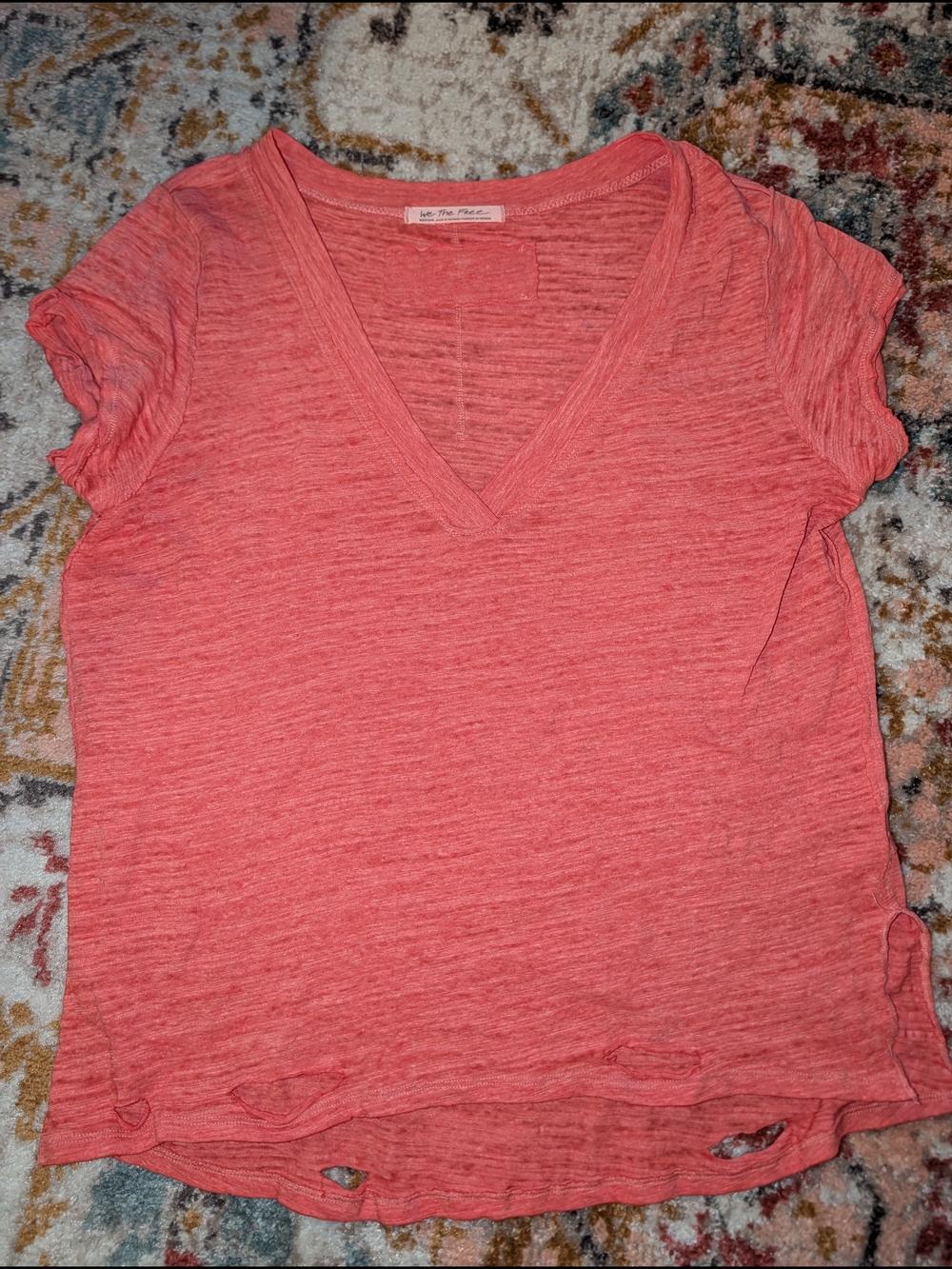 We The Free Coral V-Neck Short Sleeve Tee